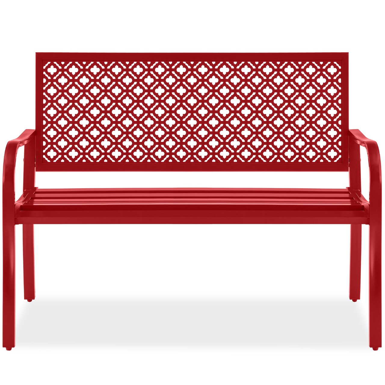 Best Choice Products Indoor Outdoor Steel Garden Bench w/ Geometric Backrest, Foot Levelers